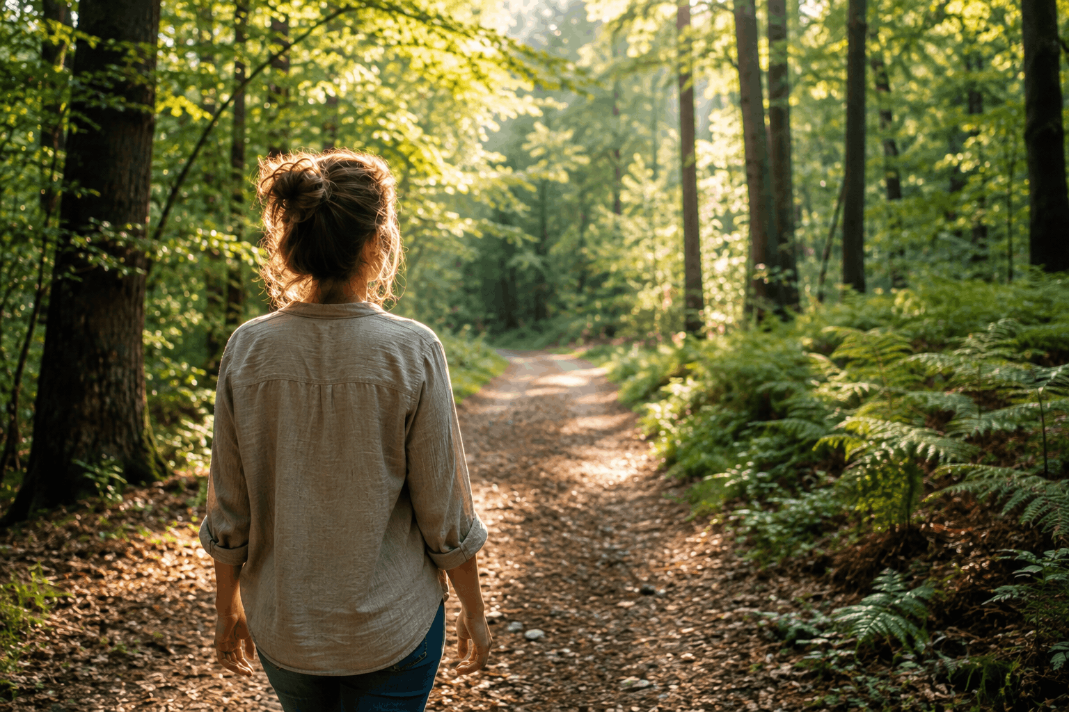 Brain Fog durch Stress — ruhiger Waldweg als reizärmere Pause für das Nervensystem