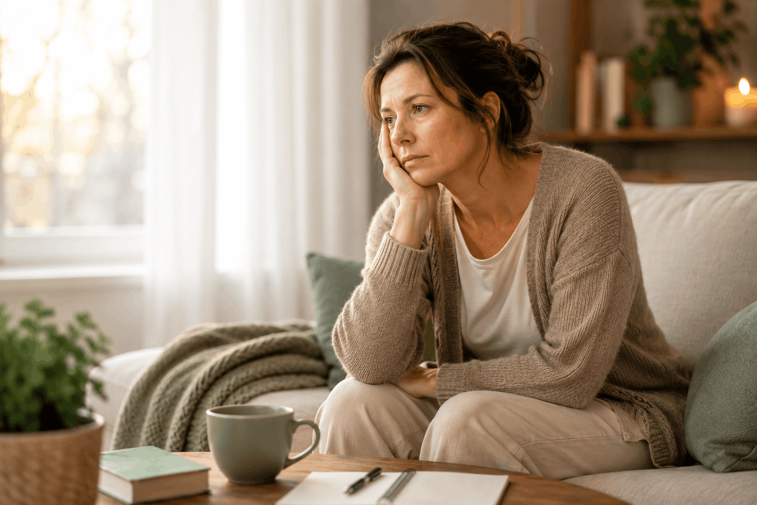 Sodbrennen und Stress – ruhiger Morgen mit warmem Licht und einer Tasse Tee