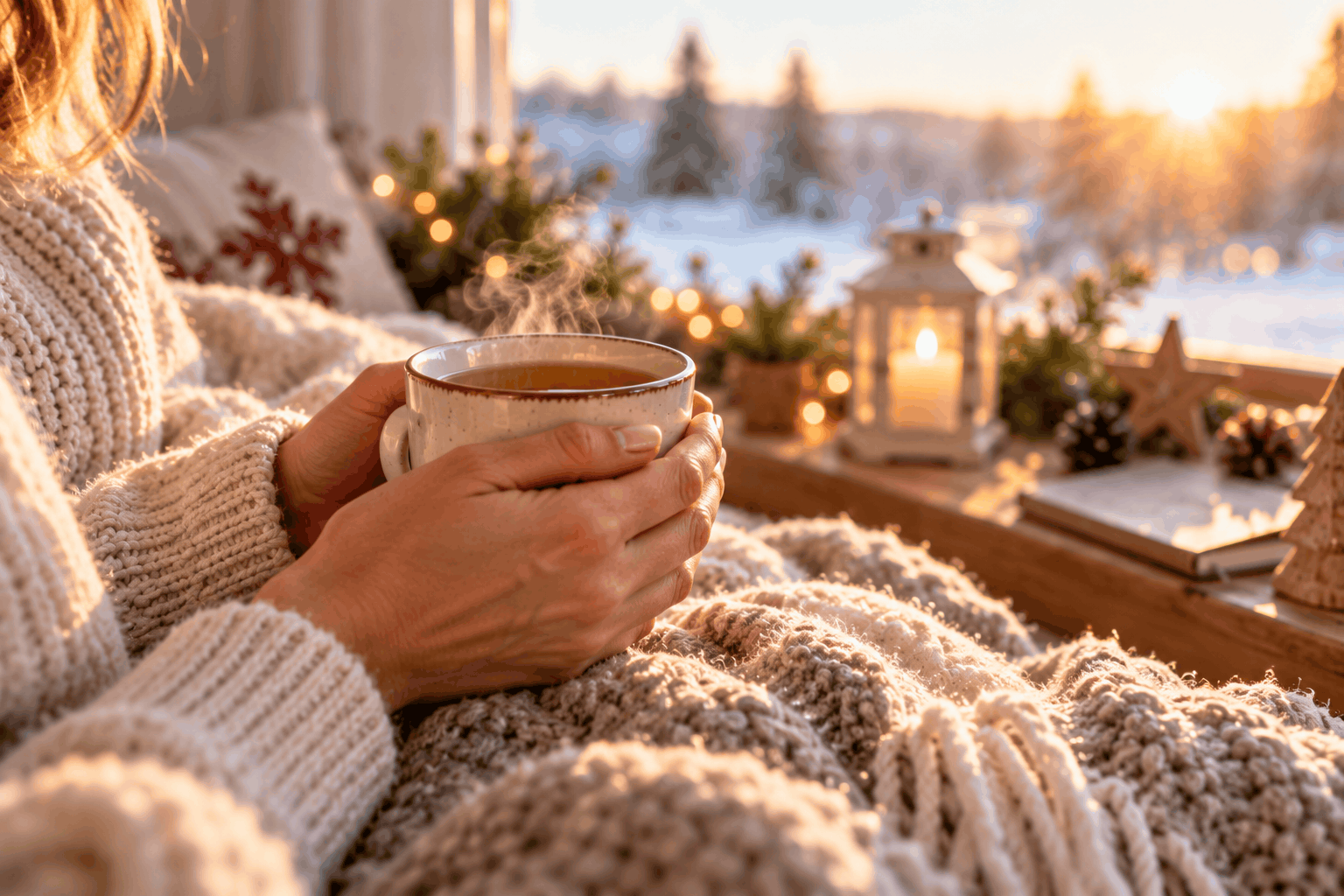 Weihnachtsstress vermeiden – Hände um eine warme Teetasse als Symbol für eine bewusste Morgenpause