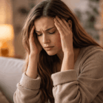 Trauma im Körper erkennen: 7 Zeichen von Daueranspannung Frau mit nachdenklichem Blick und angespannten Schultern – Symbolbild für Daueranspannung und Trauma im Nervensystem