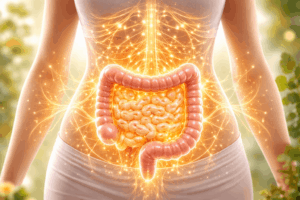 Illustration des Bauchhirns: Nervensystem im Darm zeigt die Verbindung der Darm-Hirn-Achse und wie der Darm das Gehirn und die Psyche beeinflussen kann.