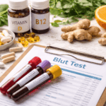 Blut Test bei chronischer Erschöpfung mit Blutproben und Mikronährstoffen wie Vitamin D und B12 zur Untersuchung von Blutwerten bei Müdigkeit