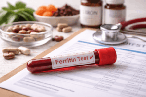 Blutprobe für Ferritin Test zur Untersuchung von Eisenmangel bei chronischer Müdigkeit und Erschöpfung