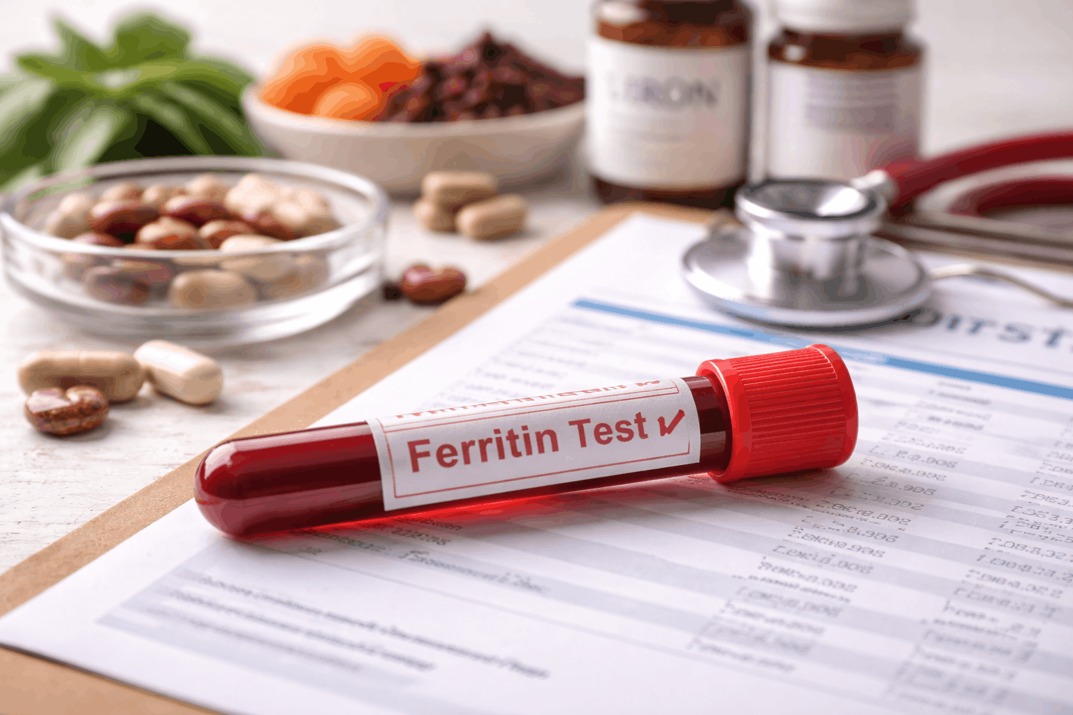 Blutprobe für Ferritin Test zur Untersuchung von Eisenmangel bei chronischer Müdigkeit und Erschöpfung