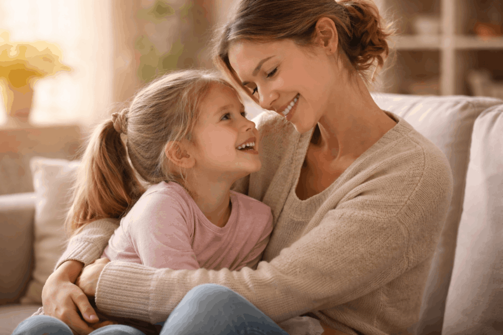 Mutter und Kind in liebevoller Umarmung Co-Regulation Nervensystem regulieren Kinder