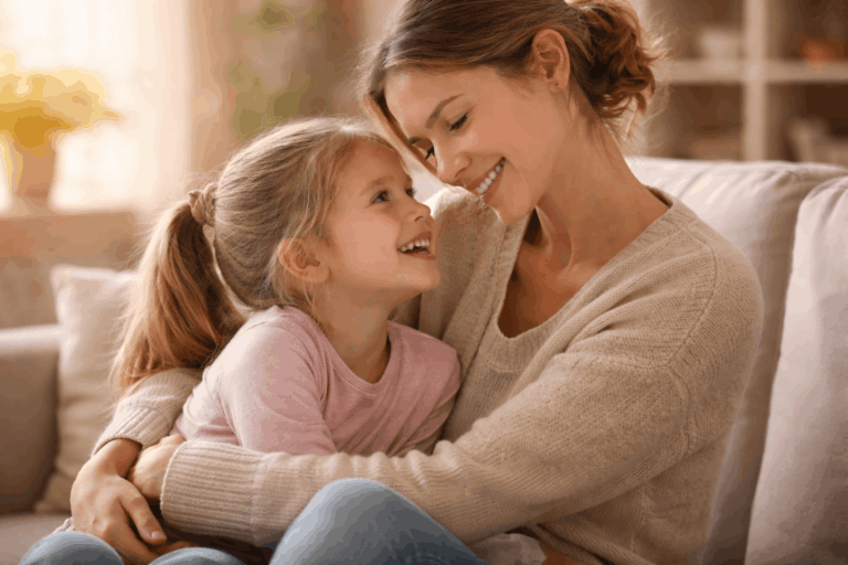 Mutter und Kind in liebevoller Umarmung Co-Regulation Nervensystem regulieren Kinder