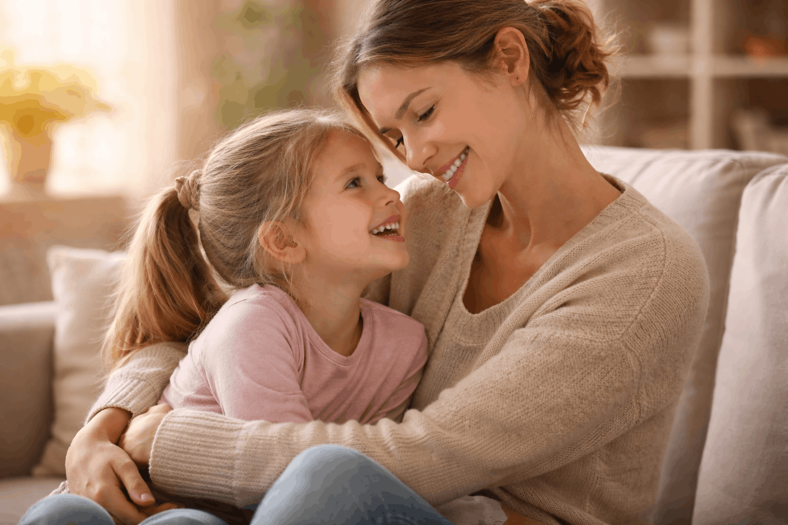 Mutter und Kind in liebevoller Umarmung Co-Regulation Nervensystem regulieren Kinder