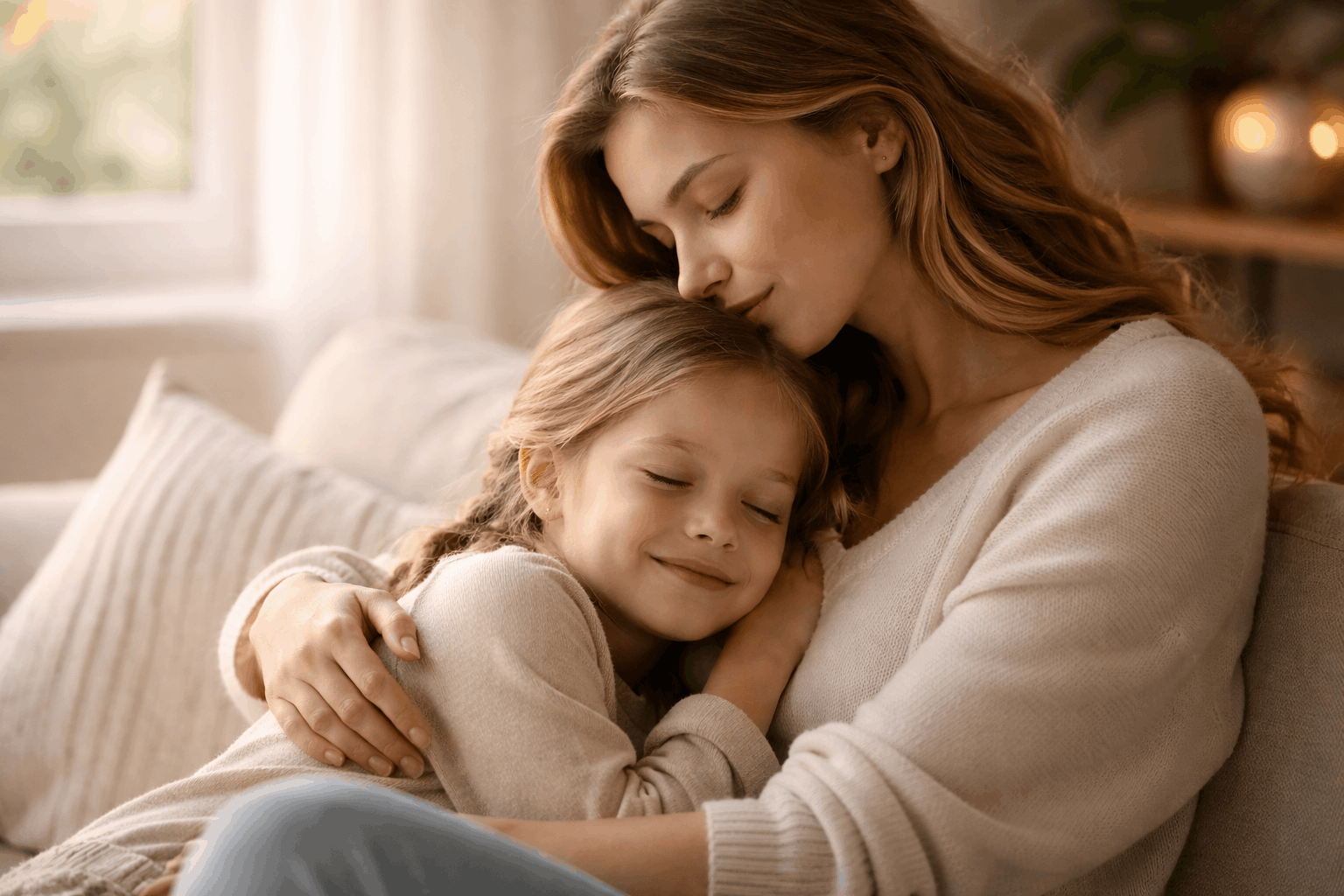 Liebevolle Mutter mit Kind im Alltag – ruhige Szene zeigt emotionale Verbindung und mögliche Auswirkungen von Vitamin D Mangel bei Kindern