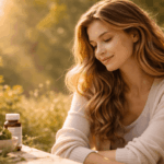 Frau im warmen Sonnenlicht draußen – Vitamin D natürlich aufbauen und Stimmung verbessern bei Mangel